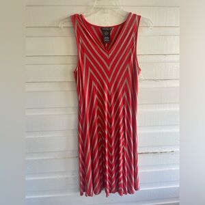 Chelsea & Theodore Coral & Tan Chevron Stripe Sleeveless Knit Dress Size S